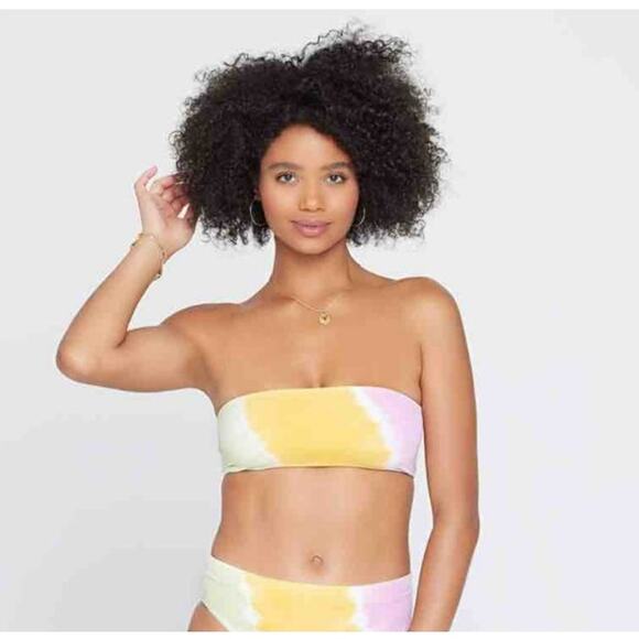 L*Space Beach Wave Strapless Bikini Top in Tie Dye Yellow Green Pink Size XL NWT - Picture 1 of 6